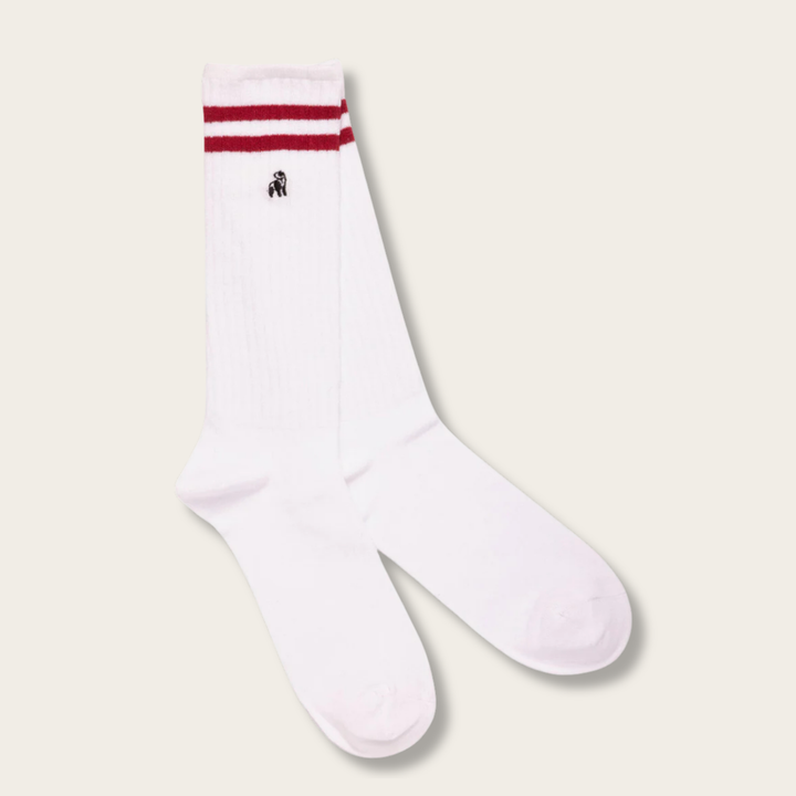 White sock with red stripes