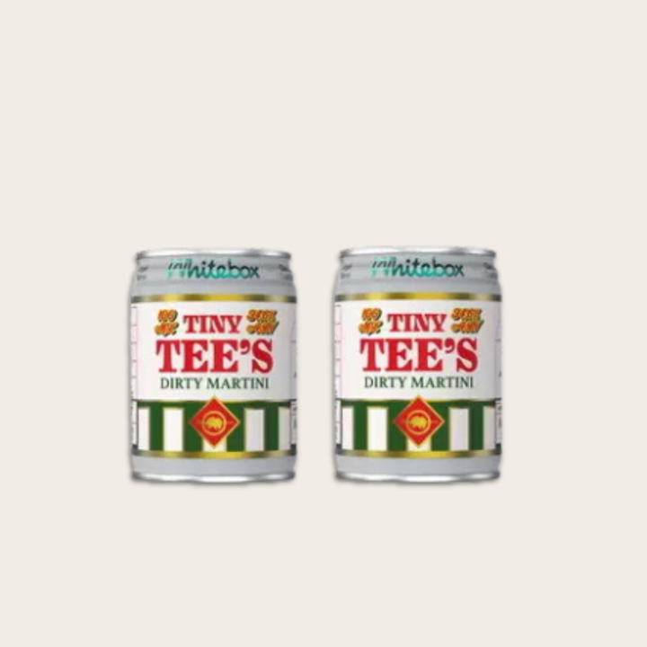 Two cans of Tiny Tee's Dirty Martini