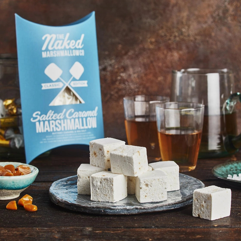 Salted caramel marshmallows on a plate 