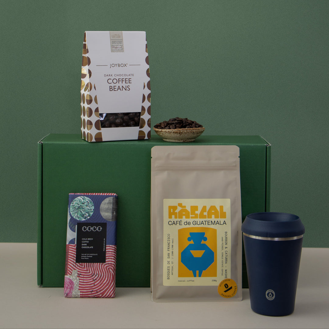 coffee, coffee beans, coffee cup and chocolate